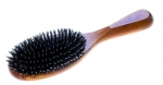 natural hair brush, oiled olive wood, natural boar's bristles mixed with plastic pins in cushion, 22 x 6 cm, Made in Germany. Great if you have lots of tangled hair.